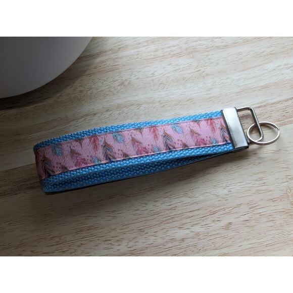 Feather Keychain Wristlet Handmade Boho Fabric Key‎ FOB Sturdy Farmhouse Teal - Picture 5 of 6